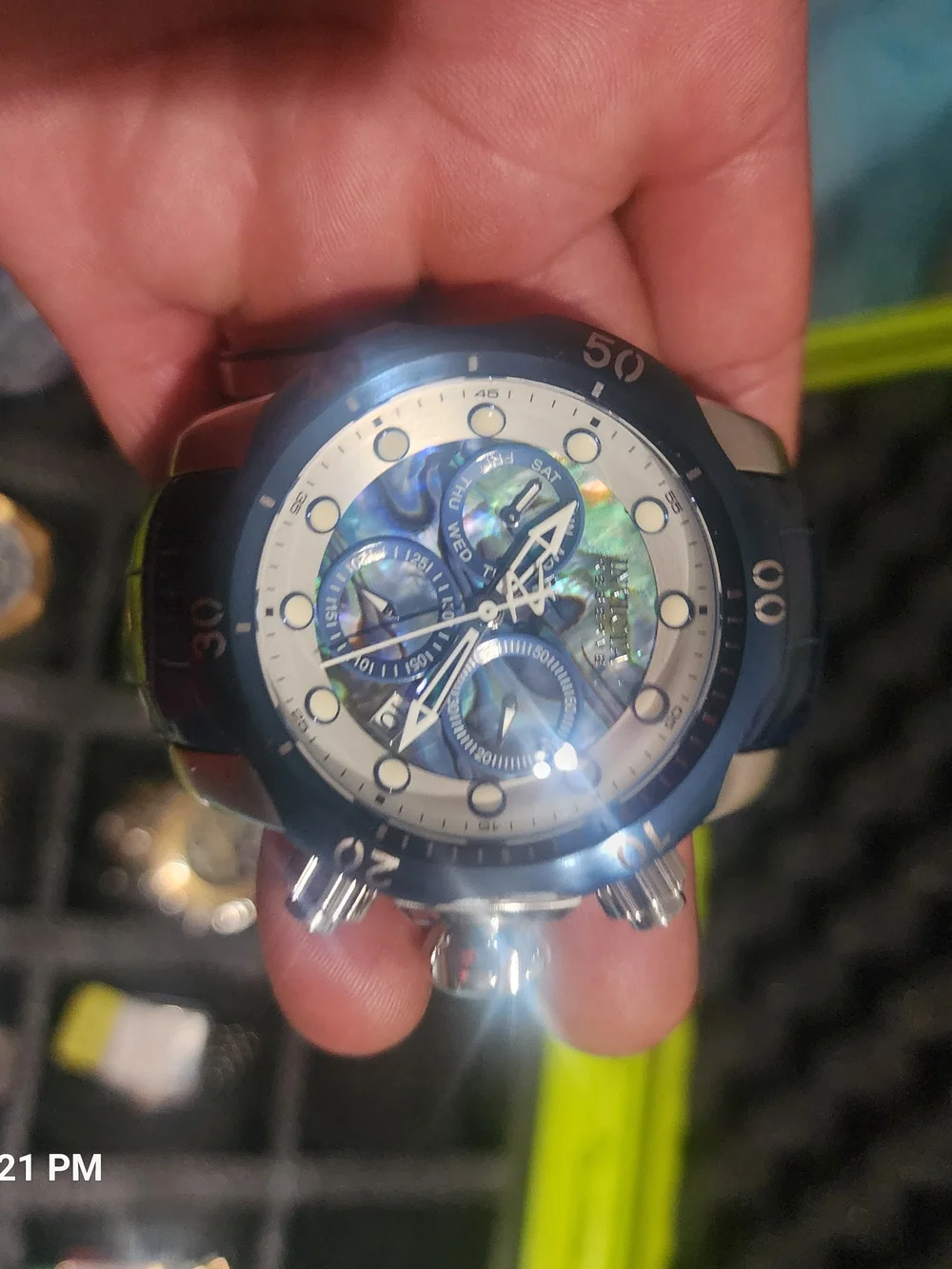 Invicta Blue Chronograph Watch with Abalone Dial 52mm